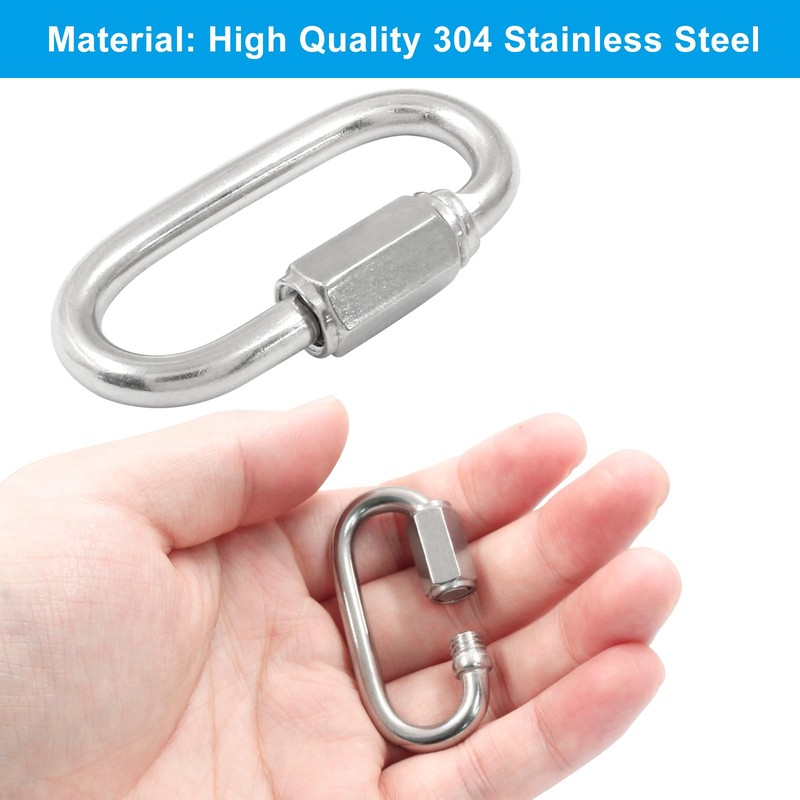 Qjaiune 6Pcs Quick Links 3/16 Inch 304 Stainless Steel D