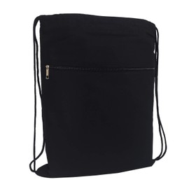 Cotton Canvas Drawstring Backpack with Zippered Front Pocket Cinch Sack Pull String Sport Bags for Gym, Hike, Men Women Kids by TBF Bags (Black, Set of 3)