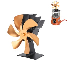Wood Stove Fan, 6 Blades Fireplace Fan Heat Powered Non Electric, Aluminium Alloy Vertical Thermal Fan for Gas Stove, Wood Burning Stove (Gold)