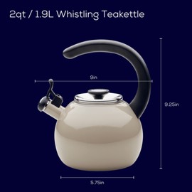 Circulon Enamel on Steel Whistling Teakettle/Teapot With Flip-Up Spout, 2 Quart - Gray