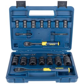 VACO VAC4202 20-Piece 2-in-1 Impact Flip Socket Set with Case, Adapters, Ratchet, 14 Sockets, 28 SAE and Metric Sizes for 1/4 and 3/8-Inch Drives