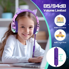 JYPS Children's Headphones, Headphones with Cable, 85/94 dB Volume Limiter, Audio Sharing, Foldable, Adjustable, Stereo Sound, from 3 5 6 7 Years for School/Tablet/PC