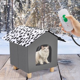 Heated Cat House for Outdoor Cats, Waterproof & Insulated Elevated Shelter with Heated Bed, Foldable Tent for Feral Cats, Pet Cats, and Small Animals