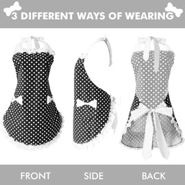 Aprons for Women with Pockets, Cute Adjustable Black Red Chef Kitchen Costume Vintage Baking Cooking Pinafore Mother Grandma