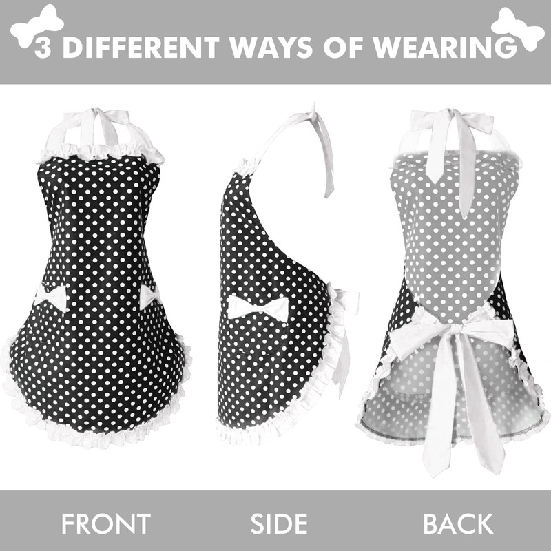 Aprons for Women with Pockets, Cute Adjustable Black Red Chef