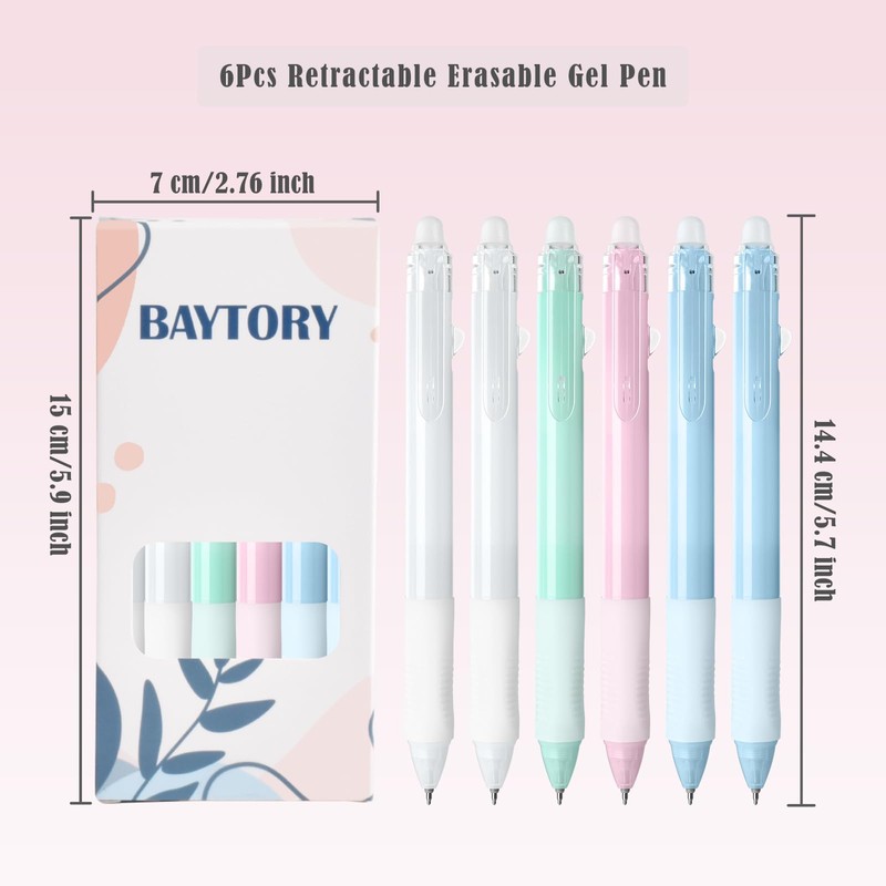 BAYTORY 6 Pcs Retractable Erasable Gel Pens, Rub Out Pens
