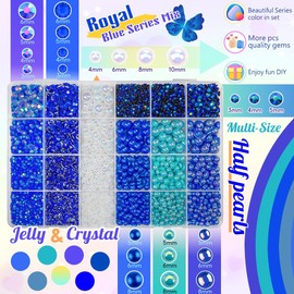 qiipii Royal Blue 3-10mm Flatback Pearls and Resin Rhinestones w B7000 Jewelry Glue for Bedazzling Crafting Half Pearls Stones Diamonds for Face Eyes Makeup Tumblers Bottles DIY Crafts Grad Cap Shoes