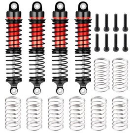 JGGZONE All Metal Shocks Front Rear Oil Shocks Absorber for Tra-xxas 1/18 LaTrax Teton Desert Prerunner Shock Absorber Damper Set 1/18 RC Upgrades Parts Replace Parts 7660 7665(4-Pack) (Red)