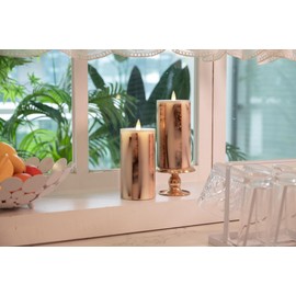 CozierGlow Brown Bark Flameless Pillar Candles Flickering with Remote Timer, Battery Operated LED 3D Moving Flame Real Wax Candles, Set of 2, D3 x H6,Remote Included (Cinnamon)