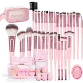 MAANGE Set de Brochas para Maquillaje Profesional 52 Piezas, Brochas de Maquillaje con Kit Completo de Herramientas de Belleza, para Base, Polvo, Ojos, Contorno y Cuidado Facial, Ideal para Uso Diario, Viajes y Regalo (Rosa)