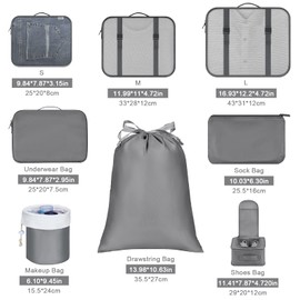 DIMJ 8 Pack Packing Cubes for Suitcase, Luggage Organiser Bags, Suitcase Organiser Bags, Travel Bags Organiser for Clothes, Shoes, Cosmetics, Toiletries (Grey)