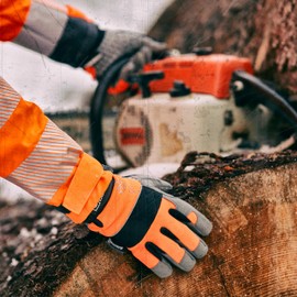 Gebol Master Thermo Work Gloves with Moisture Protection Membrane and Cold-Insulating Lining for Winter, Protective Gloves in Leather Look for Men, Size L (Size 9), Orange/Black, 1 Pair