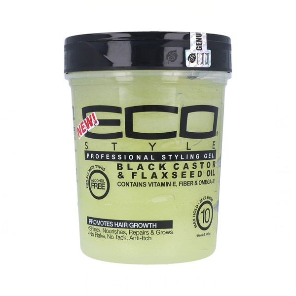 Ecoco Eco Style Gel - Black Castor Flaxseed Oil - Long Lasting Shine - Nourishes And Repairs Damaged Hair - Promotes Healthy Scalp - Provides Superior And Weightless Hold - Effortless Style - 32 Oz