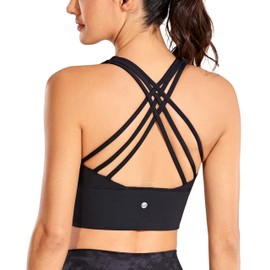 CRZ YOGA Sujetadores Deportivos Largos con Tiras para Mujer Yoga Acolchado sin Cables Negro X-Chico