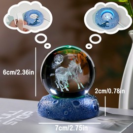 Crystal 3D Horses 2.36in Ball Figurine Gifts for Him Husband Glass Animal Art for Room with Space Light Base Keepsake for Horse Lover Home Decor Paperweight