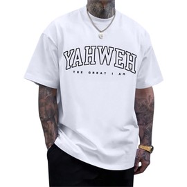 Wedsadl Christian Jesus Shirts for Men Religious God Yahweh Faith Shirt Bible Verse Vintage Oversized Graphic Tees Cotton Top(White,L)