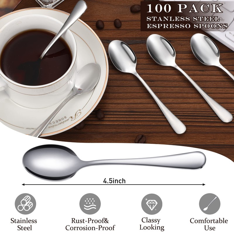 100 Pcs Coffee Spoon, Demitasse Espresso Spoons, Stainless Steel Tea