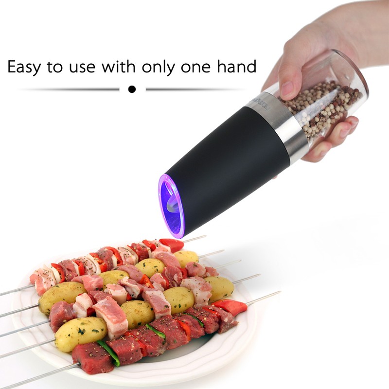 Homgeek Portable Automatic Electric Gravity Pepper Grinder Blue LED Light