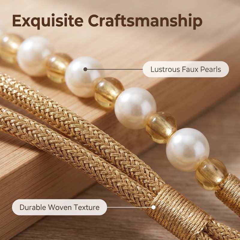 Nerciony Set of 2 Pearl Curtain Tie Backs, 19.7 Inch