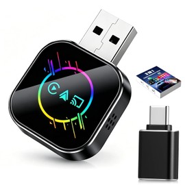 Adaptador Inalámbrico CarPlay y Android Auto 3en1, Adaptador Carplay Inalámbrico 2026 Mini, Duplicar Pantalla, Bluetooth 5.0, Plug and Play, Puerto USB/USB-C, Compatible con Teléfonos Apple y Android