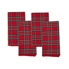 Two's Company Tartan Traditions Set of 4 Woven Napkins with Embroidered Trim