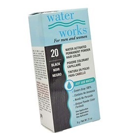 NEW Water Works Permanent Powder Hair Color #20 Black For Men and Women specially formulated to cover gray 0.21 oz