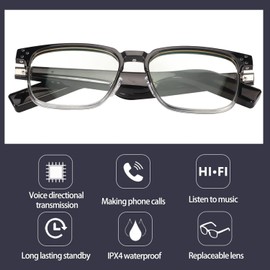 Bluetooth Smart Glass, IPX4 Waterproof Smart Audio Glass Photochromic Lens, Open Ear Speaker Hands-free Calling HIFI Lossless Surround Stereo Sound, 6 Hours Playtime (Black Progressive Color Free)