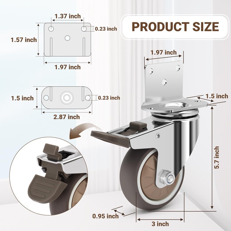 Humagineer Side Mount Caster Wheels 3 Inch Set of 4