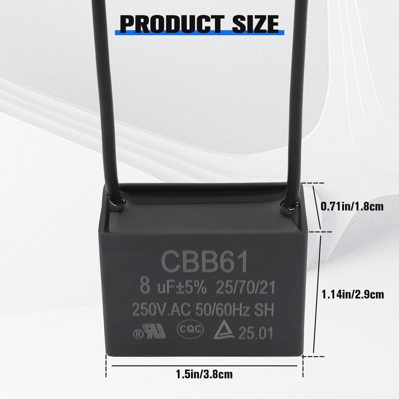 Podoy Ceiling Fan Capacitor CBB61 8uf 2 Wire for Compatible