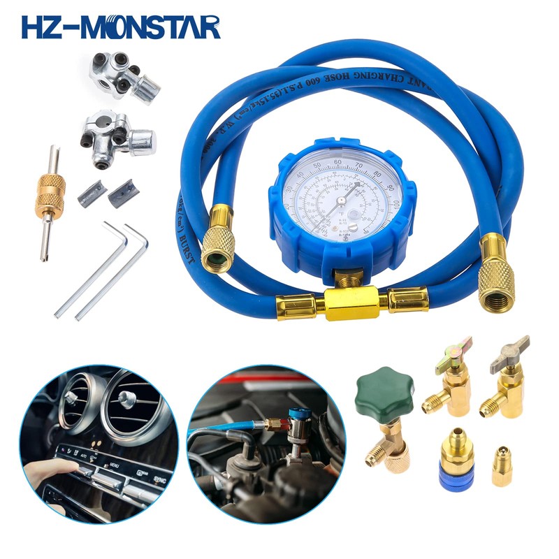 AC R134A Refrigerator Freon Recharge Kit including R134a Piercing Self-Sealing