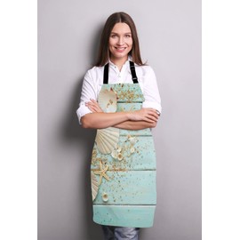 Wasach Ocean Beach Apron, Wooden Seashell Kitchen Cooking BBQ Chef Apron,Funny Apron for Men, Women - Dad Presents, Presents for Men - Birthday, Mothers Day Present for Mom, Wife, Husband