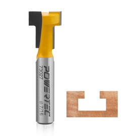 POWERTEC T Track Router Bit, Tungsten Carbide Tipped Router Bit, 1/4 Shank, 7/16" Dia., Slatwall, T Slot for Picture Frames, Plaque, Compatible with 1/4" Hex Bolts (73027)