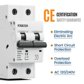 Pjerjzn Miniature Circuit Breaker 120/240VAC 32A Double Pole Circuit Breaker DIN Rail Mount,Thermal Magnetic AC Disconnect Switch for House, Electrical Systems, Emergency Generators (32 Amp)