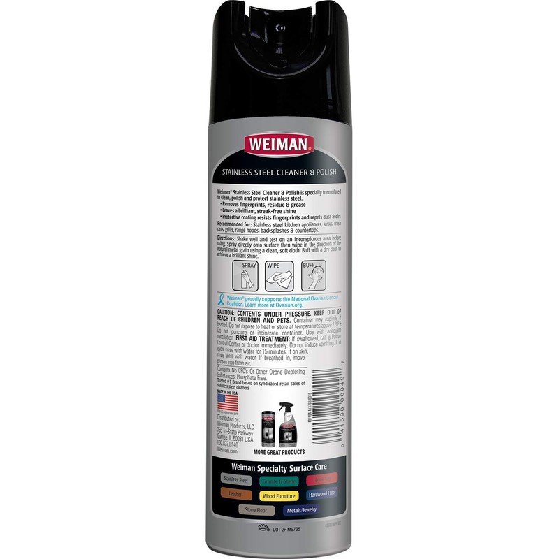 Weiman Stainless Steel Cleaner & Polish Aerosol, 17 fl oz