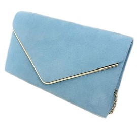 LeahWard Women's Faux Suede Clutch Bag Party Wedding Chain Shoulder Handbag (Serenity)