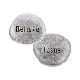 Sterling Gifts Believe Jesus Pocket Stones Thick Pewter Soothing Worry Stone, Christian