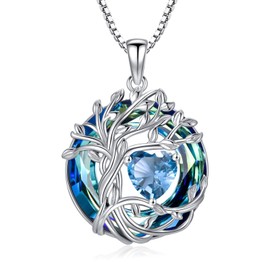 TOUPOP Celtic Tree of Life Necklace for Women White Gold 925 Sterling Silver Irish Pendant Necklaces with Turquoise December Birthstone Crystal Birthday Irish Celtic Jewelry for Daughter Grandmother