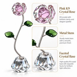 Pink K9 Crystal Rose Figurine, 8.7-Inch Tall, Gift Box Included
