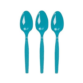 Fun Express - Turquoise Plastic Spoons (50pc) - Party Supplies - Solid Tableware - Cutlery - 50 Pieces