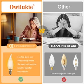 Owilukie Chandelier Frosted Light Bulbs 4W (40W Equivalent), Candelabra Candle E12 LED Bulb Type B Soft Warm White Color 2700k,Dimmable for Dining Room,Light Fixture,Chandelier,12 Pack