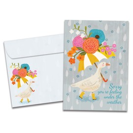 Tree-Free Greetings Rainy Day Duck Get Well Card - 1 Recycled 5x7 Card & Matching Envelope, Thick Cardstock, Sustainably Made in USA - Sunny and Flowery Theme