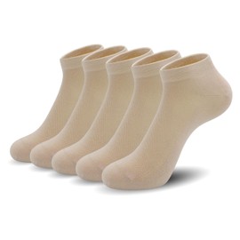 Women Ankle Thin Sock Mesh Bamboo Beathable Ventilating Socks for Summer Anti Odor Low Cut Cool Sock 5 Pairs,4-8/9-11 (Khaki, Small)