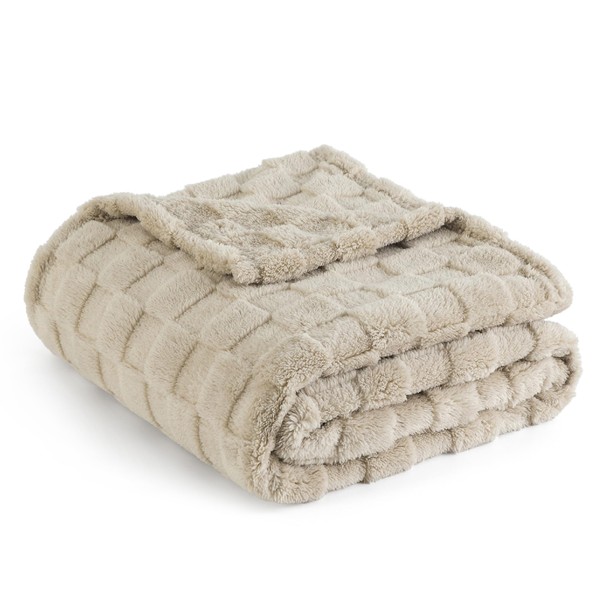 BEDSURE Cuddly Blanket, Fluffy Fleece Blanket, Chequered Pattern Throw Blanket,