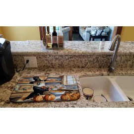 Caroline's Treasures DAC1800DDM Pomeranian Fall Kitchen Pumpkins Dish Drying Mat Absorbent Dish Drying Mat Pad for Kitchen Counter Dish Drainer Mat for Countertop, 14 x 21", Multicolor