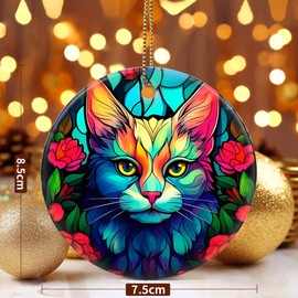 Jocidea Cat Ornament, 2.8" Ceramic Christmas Ornaments, Cat Christmas Tree Decorations, Christmas Keepsake Ornaments, Holiday Decor Gifts, Cat Lover Gifts, Holiday Present Ideas