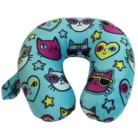 Wolf Essentials Kids Cozy Soft Microfiber Neck Pillow, Compact, Perfect for Plane or Car Travel, Cool Cat