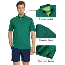 Rouen Golf Shirts for Men Dry Fit Performance Moisture Wicking Casual Pocket Collared Mens Polo Shirts Short Sleeve Green