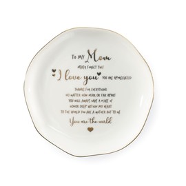 YZMICSTAR Mom Gifts Ring Dish Holder, Birthday Valentine Mother's Day Gifts For Mom-I Love You Mom GItfs-To the World You Are A Mother, But To Me You Are A World