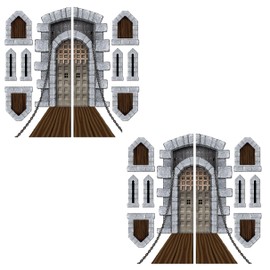 Beistle 18 Piece Castle Door & Windows Props, 16"-64"- Printed Plastic Medieval Party Wall Decorations for Princess Birthday