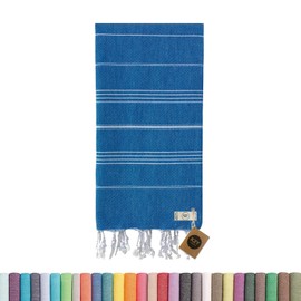 KZY LONDON Beach Towel - Large Turkish Beach Towels for Camping, Swimming, Bath, Gym, Picnic - Quick Dry, Super Absorbent, Lightweight, Compact Cotton Hammam Towels for Adults, Men, Kids (Blue)